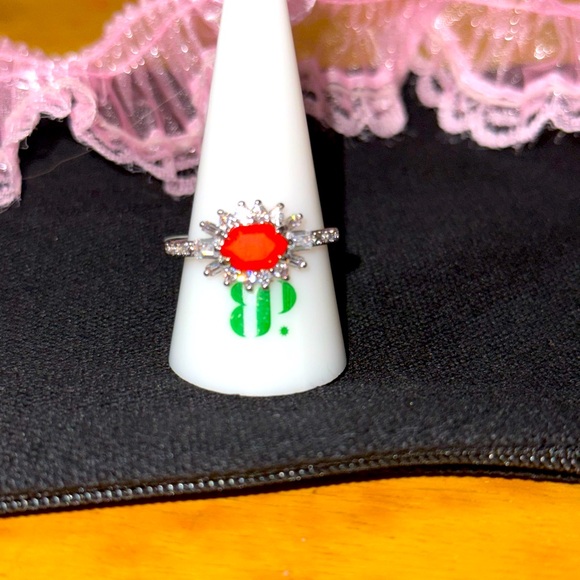 Size 11 womens ring carnelian fused w/ genuine quartz- rhodium plating - Picture 3 of 3